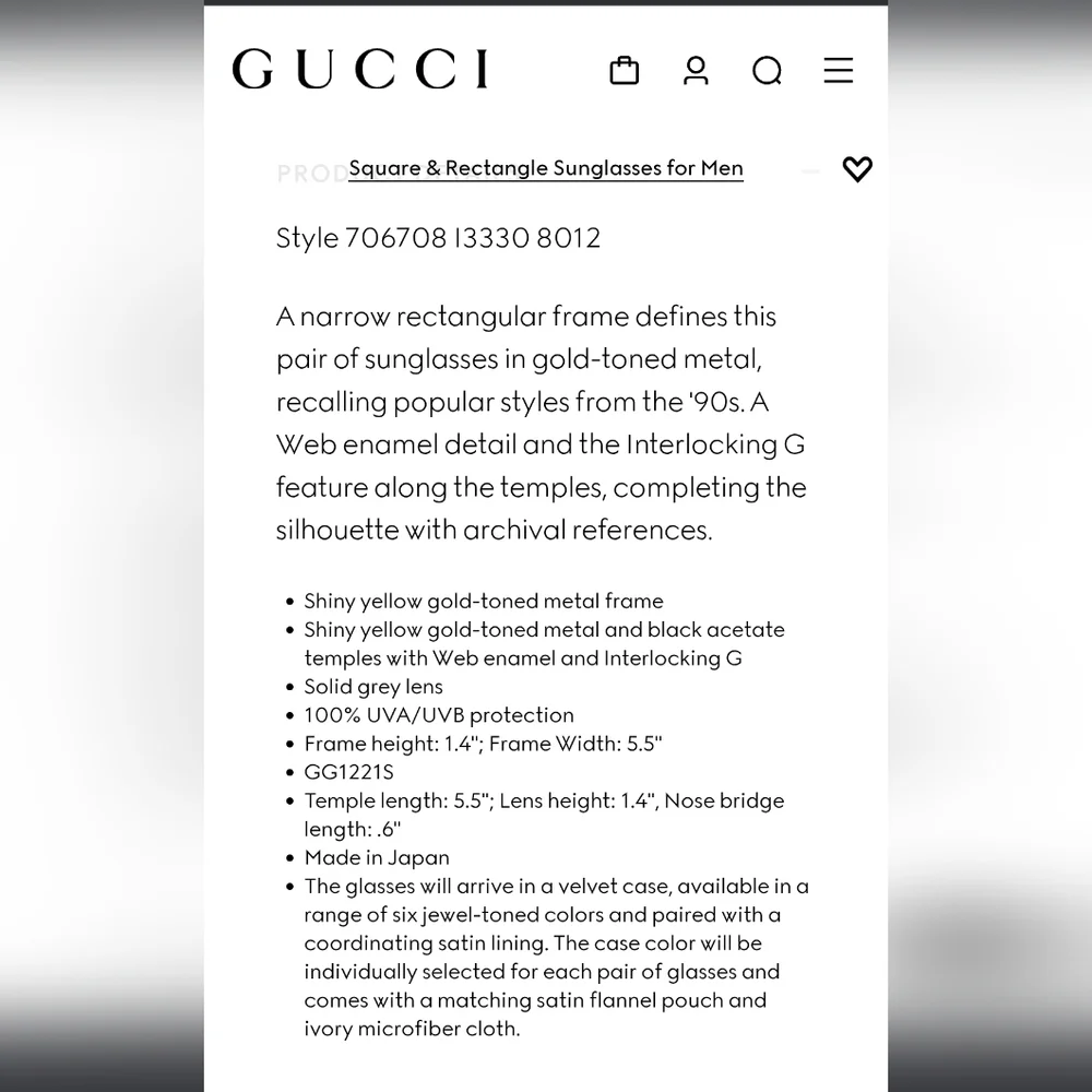Gucci Black and Gold Unisex Sunglasses GG1221S 001